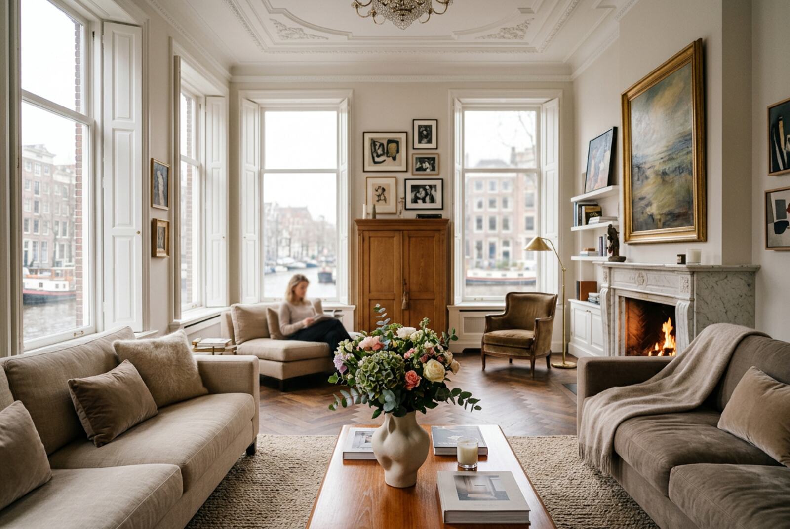 Living room of a Dutch canal house apartment