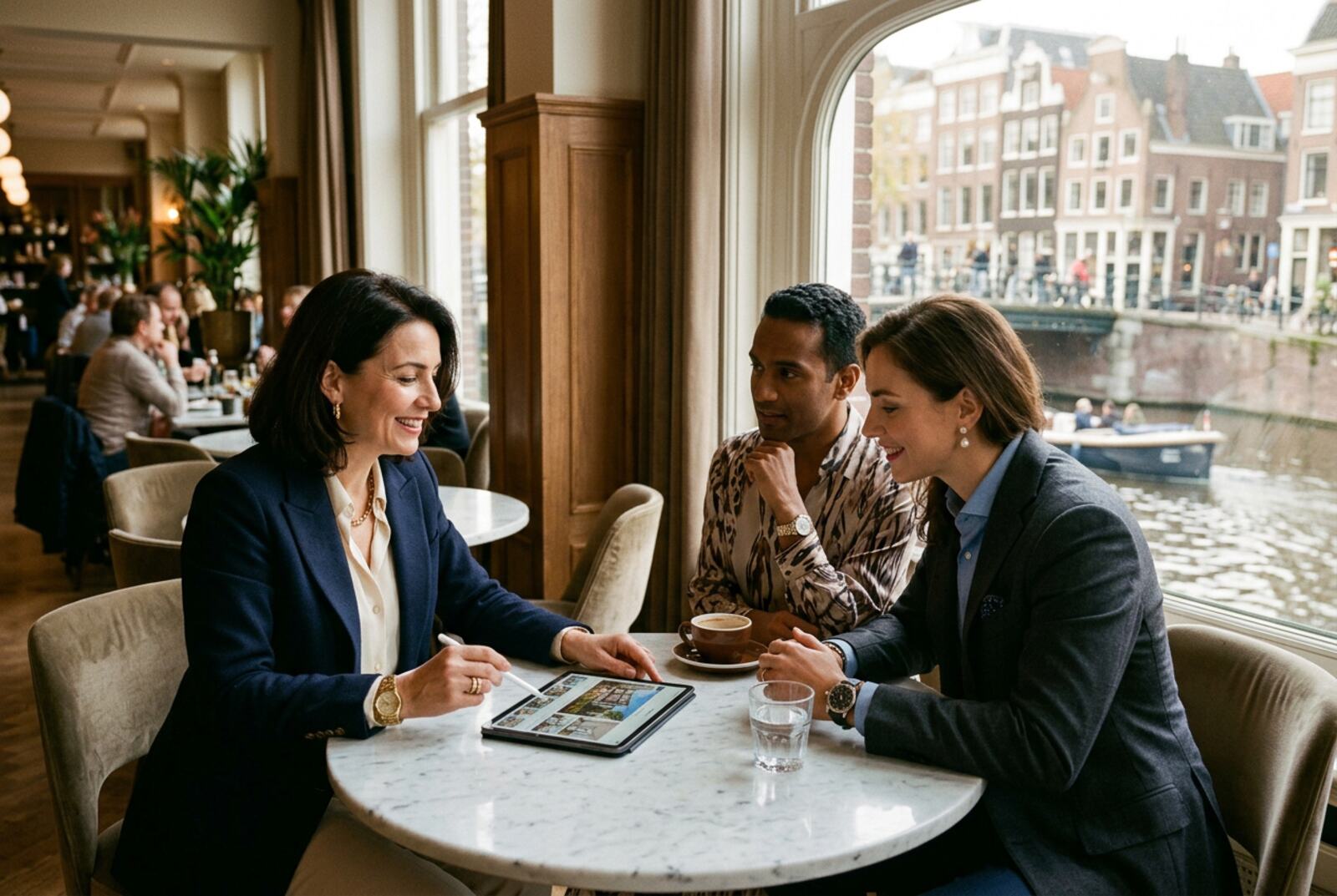 Consultant presenting property options to a couple