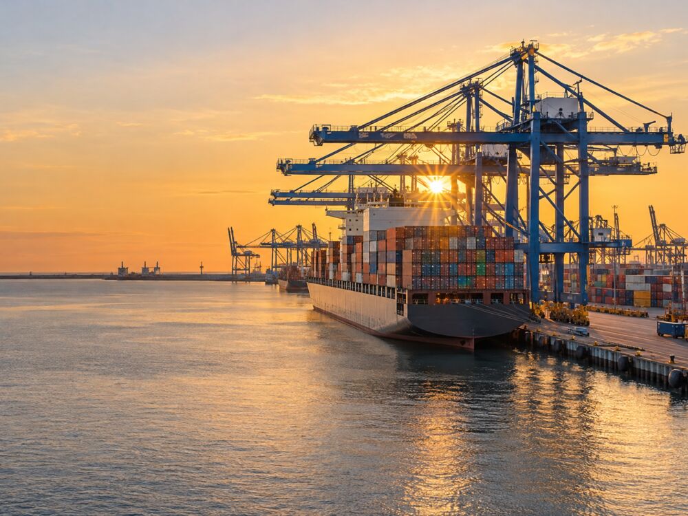 Container cranes in the port of Rotterdam